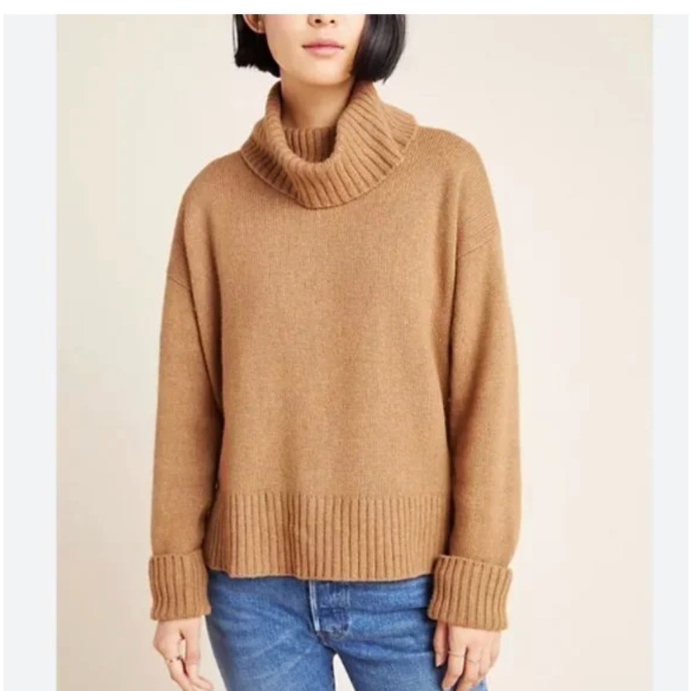 Anthropologie Blair Turtleneck Sweater Wool  Cowl Neck Brown Orange Sz XS